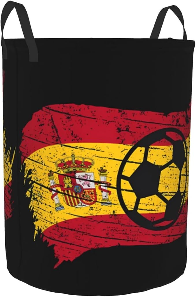 Vintage Spain Spanish Espana Soccer Football Flag Laundry Hamper Laundry Basket Circular Hamper Dirty Clothes Storage with Handles