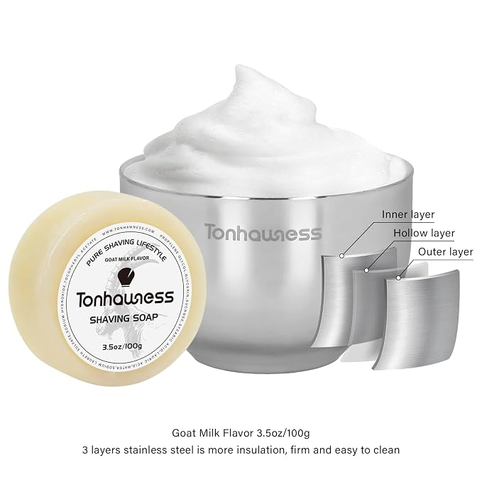 5 In 1 Manual Shaving Kit For Men Includes Badger Hair Shaving Brushes Set, Double Edge Safety Razor, Stainless Steel Shaving Bowl&Stand and Goat Milk Shaving Soap