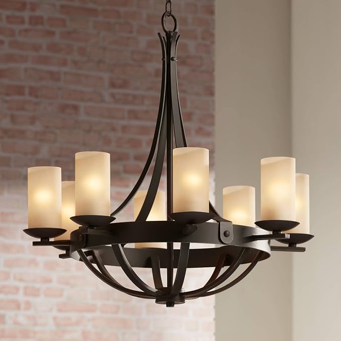 Sperry 28" Wide Bronze Bowl and Scavo Glass 8-Light Chandelier | Industrial Rustic Farmhouse Cylinder Fixture for Cottage Core Dining Room House Foyer Kitchen Island Entryway Bedroom