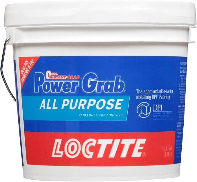 Loctite Power Grab Express All Purpose Construction Adhesive, White, 1 Gallon Pail, 1 Pack - Versatile Construction Glue for Cement, Tile, Wall & More