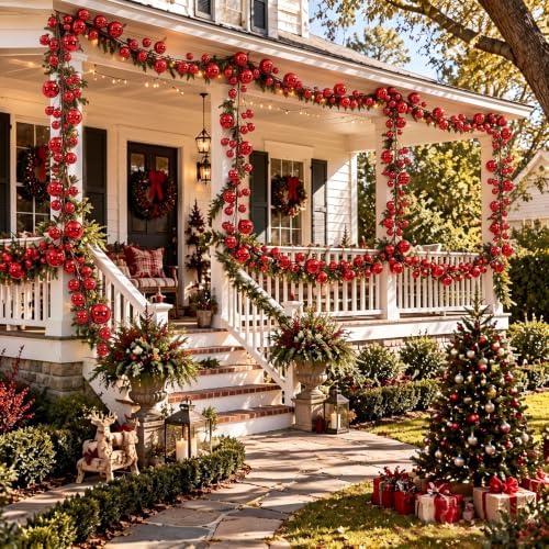 2 Pcs 15 ft Christmas Ball Ornament Garland, Red