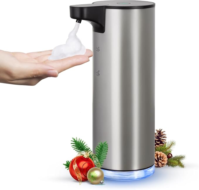 LAOPAO Automatic Soap Dispenser, Rechargeable Stainless Steel Foaming Soap Dispenser Touchless for Bathroom Auto Hand Soap Pump for Kitchen, Xmas Gift,9oz
