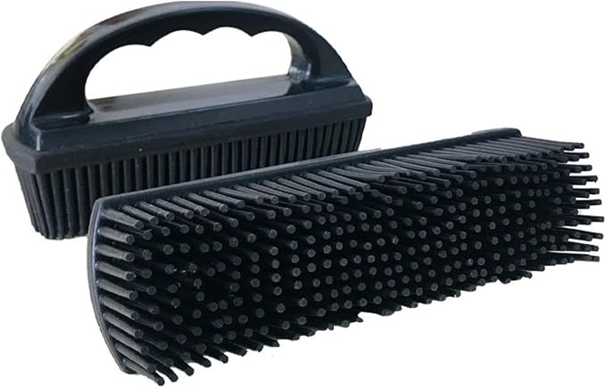 Handheld Pet Hair Removal Brush Reusable Lint Remover | Soft Electrostatic Bristle Cleaner for Carpet Sofa Clothes Dog Cat Fur(Black)