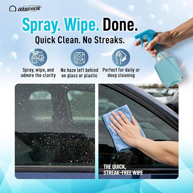 Nanoskin CRYSTAL-CLEAR VOC-Free Glass Cleaner 16 oz - Ultra-Concentrated, Eco-Friendly, Streak-Free Finish | Versatile Use for 40:1 Dilution | Perfectly Safe for Auto, Home, Garage & Beyond