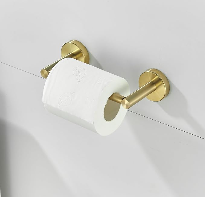 Gold Bathroom Hardware Set, Brushed Gold Toilet Paper Holder Towel Ring Robe Hooks Wall Mount Hand Towel Holder Bath Accessories Stainless Steel, 3 Pieces