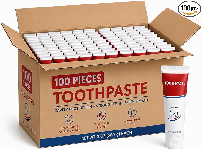 YACHT & SMITH 100 Pack Bulk Toothpaste Tubes, 2 oz Fluoride Mint Toothpaste, Wholesale Travel Size Oral Care Supplies