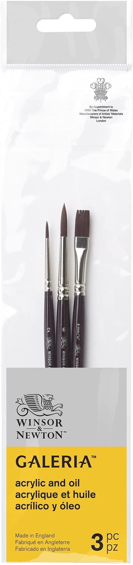 Winsor & Newton Galeria Acrylic Brush Pack, Short Handle, 3 Pack