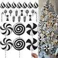 Hollowfly 27 Pcs Large Candy Christmas Decorations 7.87" Peppermint Lollipop Candy Christmas Decorations with Hanging Xmas Tree Ornaments Lollipop for Home Xmas Party Decor(Black and White)