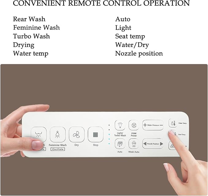 XCQQ Bidet Toilet Seat, Bidet Seat with Remote Control, Warm Water Wash, Heated Seat, Air Dryer, Soft Close Lid, Night Light, Self Cleaning Nozzle, LED Display, Requires Outlet - Round