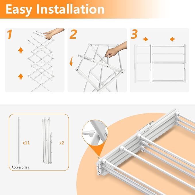 3 Tier Clothes Drying Rack, Foldable Drying Rack Clothing,Indoor & Outdoor Laundry Rack for Drying Clothes,Space-Saving Design,Small Collapsible Portable Dryer Racks for Laundry,Pure White