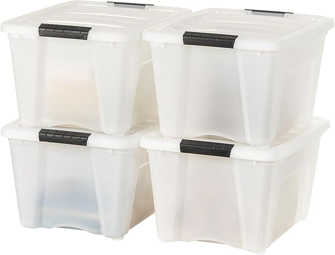 IRIS USA 8 Pack Stackable Storage Bin, 32 Quart Plastic Container Totes with Latching Lids for Home and Office Organization, Pearl