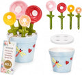 Flower Pot Ceramic Measuring Spoon Set, 5PCS Cute Spoons Cups with Base, Polygons Pink Decorative Teaspoon in Pot Holder, Unique Baking Supplies Gifts, Kitchen Cooking Stuff Gadgets Women(1*Blue)