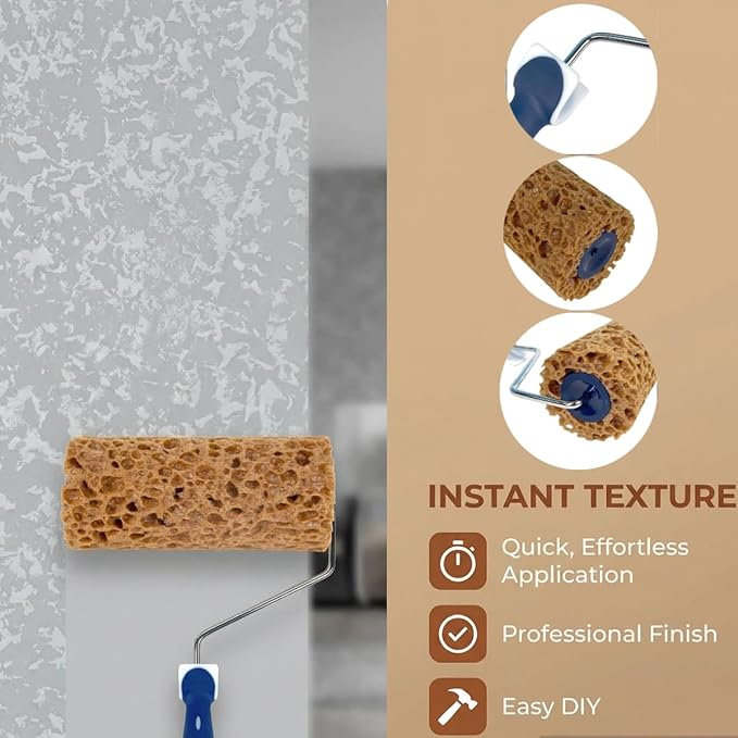 Hanroy Sea Sponge Roller for Painting, 6'' Texture Pattern Paint Roller, Decorative Art Faux Sponge Paints Tools, Fast and Easy Pattern Art Sponge Roller for Home Wall Decoration(M90F)