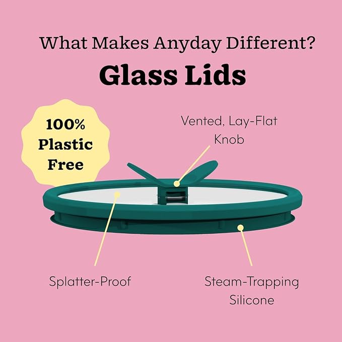 Anyday 4-Piece Medium Glass Food Storage with Lids (Clear Blueberry) | Plastic-Free Meal Prep, Microwave Cookware, Stackable Airtight Container, Vented Lid, Microwave-Safe Reheating