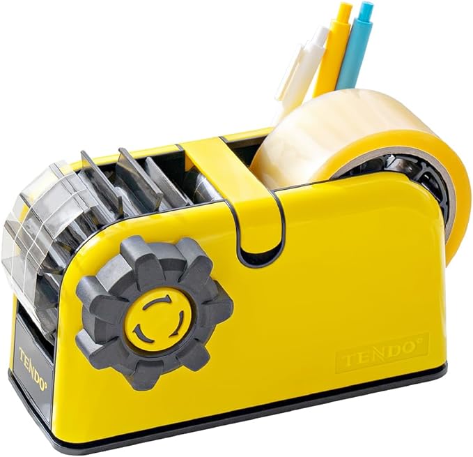 [TENDO°] TENDO Multi-Section Tape Dispenser, Custom Width Tape Cutter with 4 Cutting Sections, Built-in Safety Blade, Ergonomic Grip for Packing and Office Use, ZO-508(Yellow)