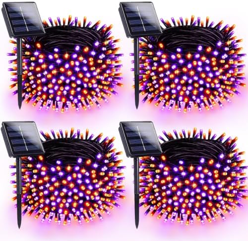 Solar Halloween Lights 4 Pack 152FT 400 LED String Lights Purple and Orange