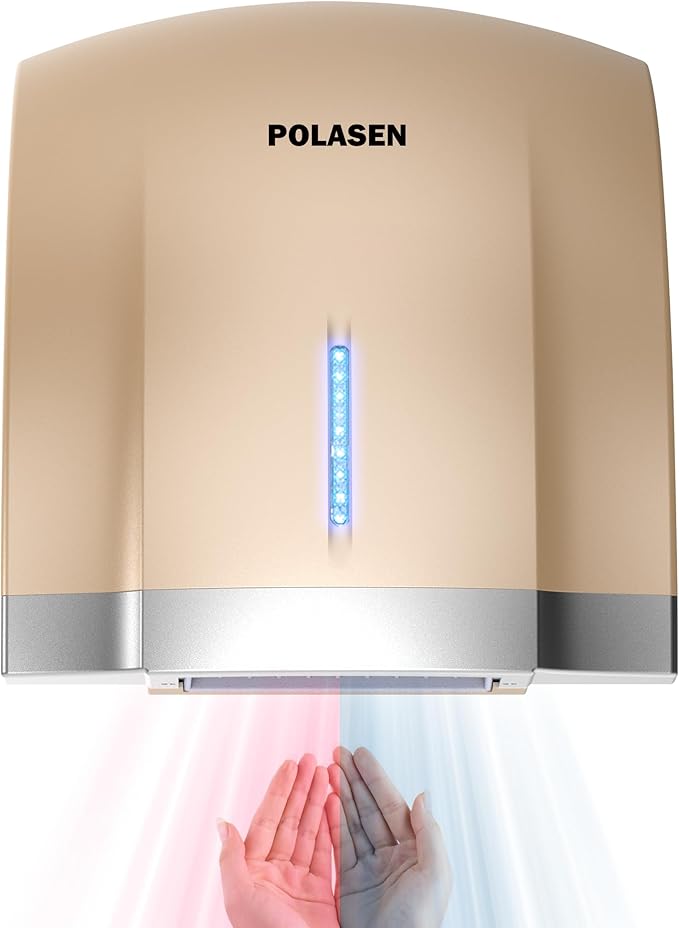 Hand Dryer Commercial Gold with 2 Pin Plug 110V Automatic Compact High Speed Air Wiper ADA Compliant for Industry Business Restrooms