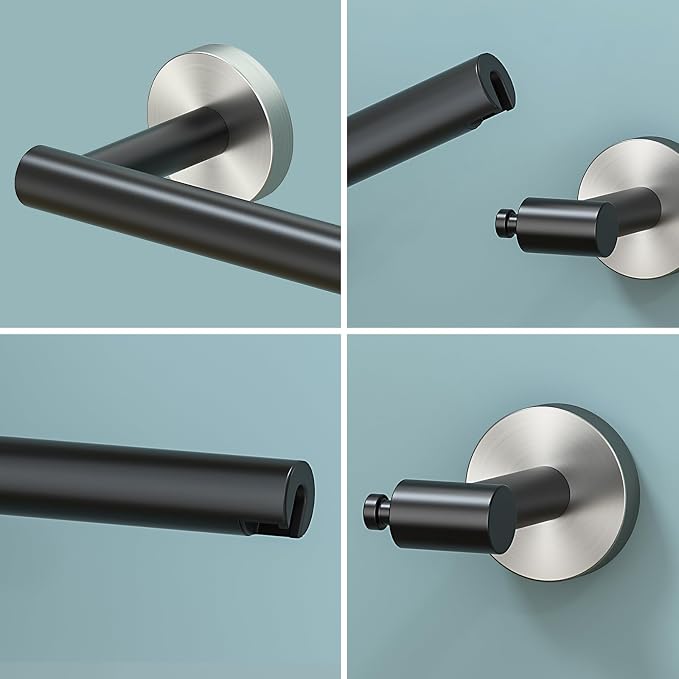 FORIOUS Toilet Paper Holder Wall Mount, Stainless Steel Rustproof Double Post Pivoting Tissue Roll Holder for Bathroom, Commercial Toilet Paper Dispenser, Matte Black & Stainless Steel