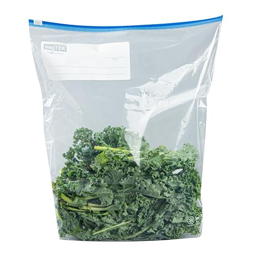 Restaurantware-Bag Tek 2 Gallon Freezer Slider Bags, 25 Disposable Zipper Pouch Bags - Slide Zipper, Expandable Bottom, Clear Plastic Freezer Bag, With Write-On-Label, For Food Storage