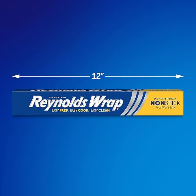 Reynolds Wrap Non-Stick Aluminum Foil, Heavy Duty Kitchen Foil for Easy Prep, Cooking, Baking and Cleanup, Food Storage and Grill Use, 50 Square Foot (Pack of 5)