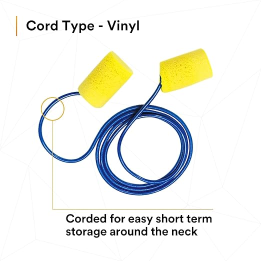 3M Ear Plugs, E-A-R Classic 311-1101, 200 Pairs of Disposable Earplugs, 1 Pair/Poly Bag, Corded, Noise Reduction Rating 29 dB NRR, Foam, Regular Size, Roll Down, Compliant with ANSI/ASA S12.71-2018