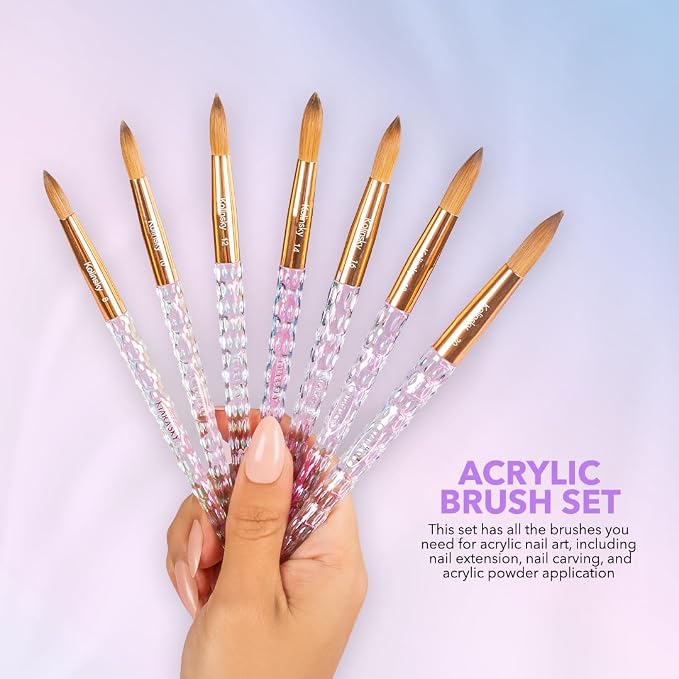 Kiara Sky Kolinsky Acrylic Nail Brush #20 – Pure Kolinsky Sable Hair, Iridescent Crystal Handle, Acetone Resistant, for Acrylic Application, Extensions & 3D Nail Art