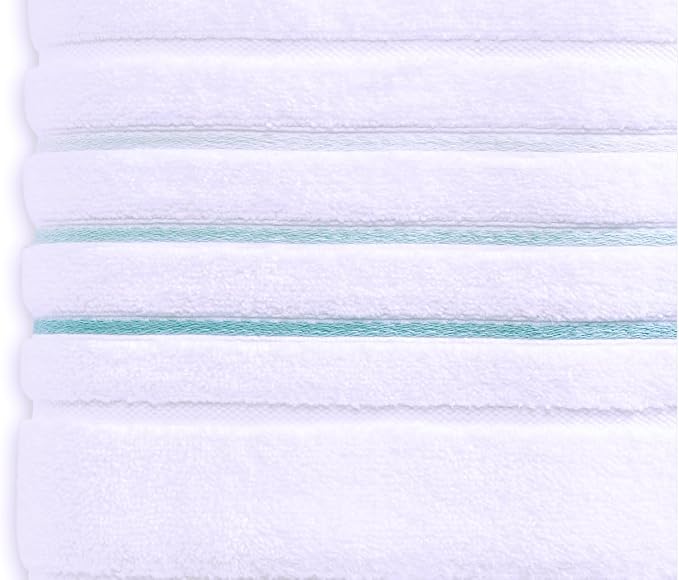 Bath Towels Set for Bathroom – Luxury 6-Piece Cotton Towels, Soft Absorbent & Quick Dry, 600 GSM Bath Towels for Bathroom, Hotel Spa Quality (White/Aqua Green, 6- Bath Towel Set)