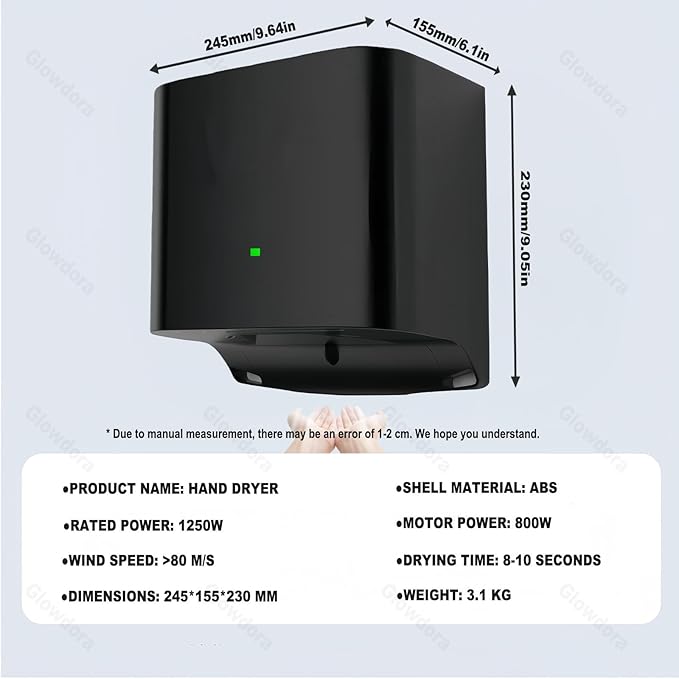 Compact Hand Dryer, Electric Hand Dryer, High Speed Automatic Hand Dryer, Commercial Or Household, Toilet Hand Dryer.Abs Housing.1250w Silver
