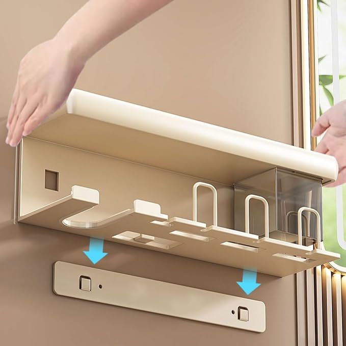 Toothbrush Rack Creamy White Toothbrush Holder Wall-Mounted Toothpaste Storage Box Punch-Free Bathroom Decoration Can Hold Hair Dryer Bathroom Toothbrush Holder(S29.3cm)