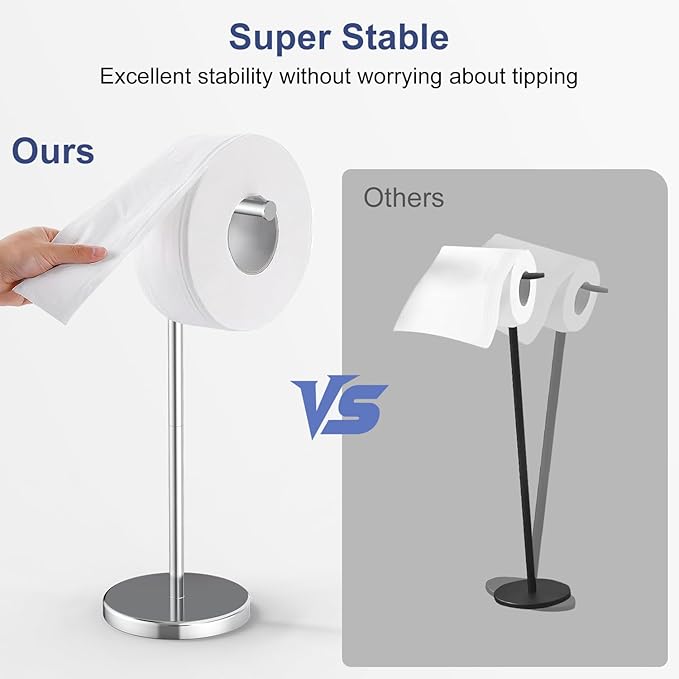 Toilet Paper Holder Stand 22.2" H Bathroom Free Standing Toilet Paper Roll Holder Storage Shelf for 4 Rolls, Stainless Steel Toilet Paper Holders with Non-Slip Stable Base, Polished Chrome