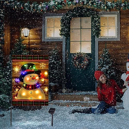 Lighted Christmas Snowman Garden Flag Outdoor Decor, 28x40 In