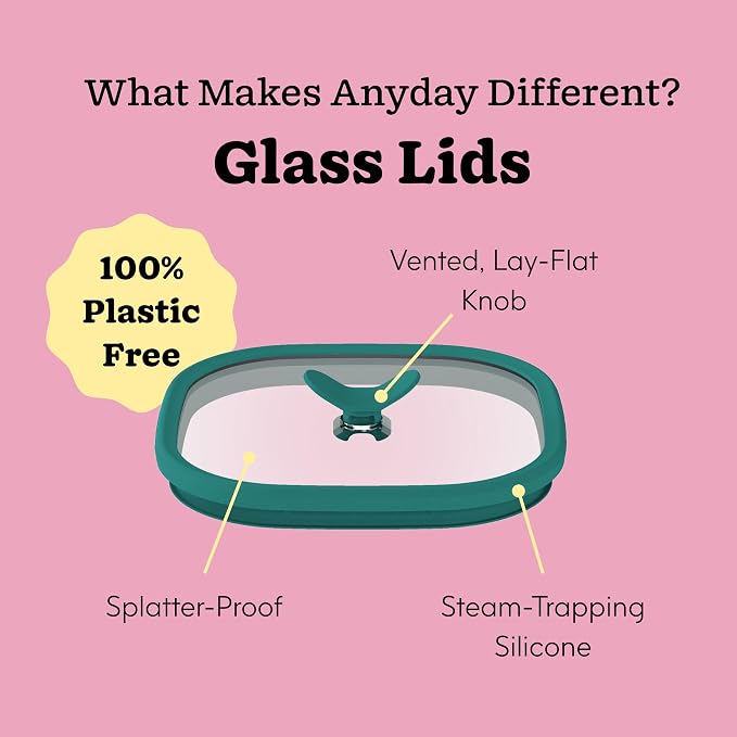 Anyday 2 Pack 2.5 Cup Glass Lunch Containers, Lids (Black Sesame) | All Glass, Microwave Safe Bowls for Work, Food Storage, Bento Box Meal Prep Container