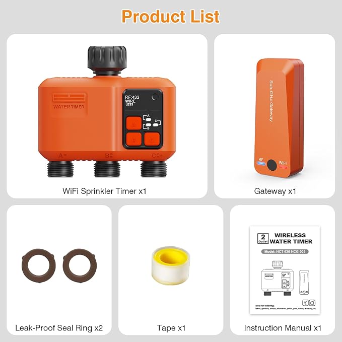 Smart WiFi Sprinkler Timer 3 Zone,WiFi Water Timer for Garden Hose with 984 FT Range,Strong Wall Penetration,APP & Remote Control,Alexa & Google Voice Compatible,Rain Delay, Manual Irrigation