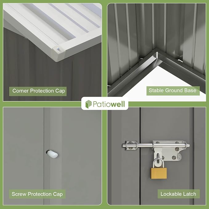 Patiowell 10 x 8 FT Outdoor Storage Shed with Floor Frame, Large Garden Tool Metal Shed with Sloping Roof and Double Lockable Door for Backyard Garden Patio Lawn,Grey