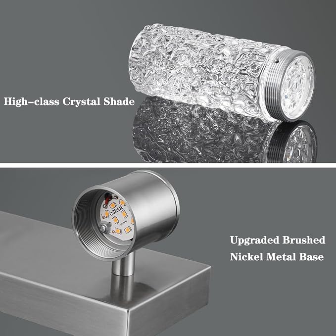 Modern Vanity Light, LED Vanity Light Fixture Brushed Nickel, Crystal Bathroom Lighting Fixtures over Mirror, Wall Lighting Fixtures for Bath, Wall Sconce for Bedroom Living Room, 27W Warm White