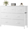 OLIXIS 7 Drawer Closet Organizer Chest, Fabric Storage Tower with Sturdy Steel Frame, Wooden Top & Easy Pull Fabric Bins, Dresser for Bedroom Living Room Entryway Clothes Organization, White