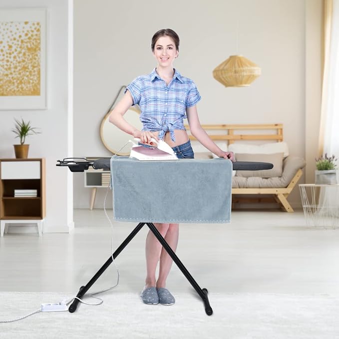 Duwee 13"x38" Ironing Board with Heat Resistant Cover and Thicken Felt Pad | Folding Adjustable Height Large Ironing Board Full Size,Heavy Sturdy Legs,Black