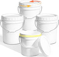 3 Pack 5 Gallon White Plastic Buckets with Lid & Metal Handle, 1 Pack 2.6 Gal Small Plastic Bucket with Spiral Lid & Handle Food Grade Storage Containers for Water, Cleaning, Halloween