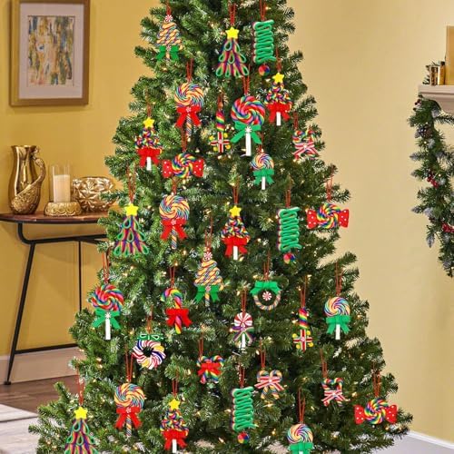 AUGSUN 16Pcs Christmas Lollipop Ornaments, Rainbow Colorful Mini Candy Cane