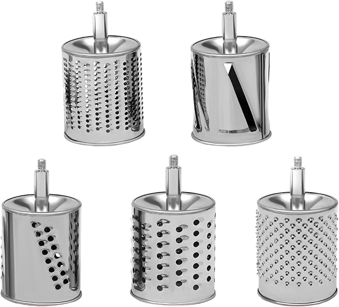 5-In-1 Stainless Steel Rotary Vegetable Cheese Grater Potato Slicer, Countertop Grater Manual Kitchen Shredder Round Food Chopper with Blades for Cafeterias Restaurants Hotels