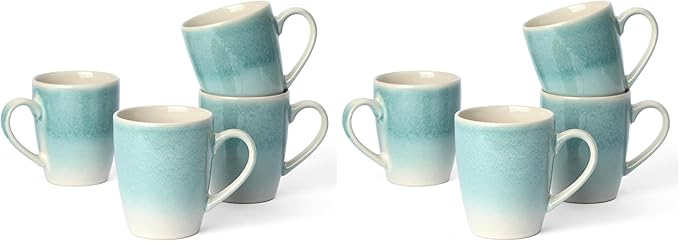 famiware Coffee Mugs Set, 13 oz Mug Set of 4, Stoneware Cups for Latte, Hot Tea, Mocha, Cocoa, Cappuccino, Microwave and Dishwasher Safe, Glacier Series, Aqua (Pack of 2)