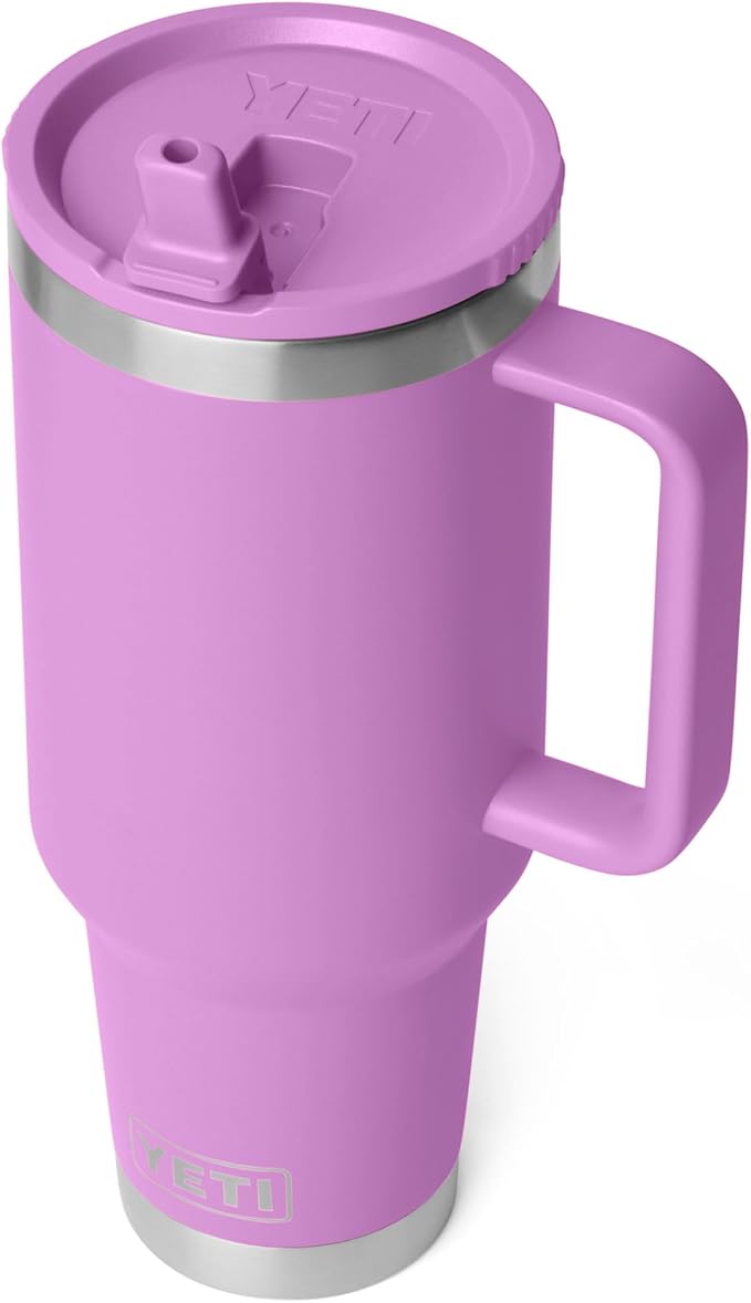 YETI Rambler 40 oz Travel Mug with Flip Straw Lid – Stainless Steel, Vacuum Insulated, Leakproof, Cup Holder Friendly, Desert Bloom