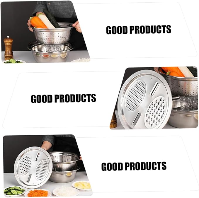 SHOWERORO 1set Stainless Steel Vegetable Grater and Basin Kitchenware Set for Efficient Food Preparation and Easy Washing of Fruits and Vegetables