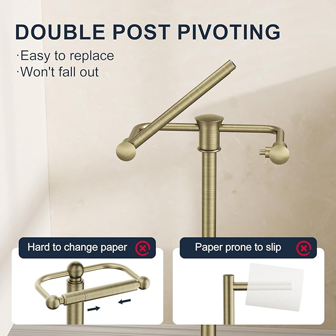 Antique Bronze Toilet Paper Holder Stand, Bathroom Toilet Paper Holder Free Standing, Stainless Steel Pivoting Toilet Tissue Roll Holder，Adjustable Height (14.76'' to 23.36'') Paper Holder