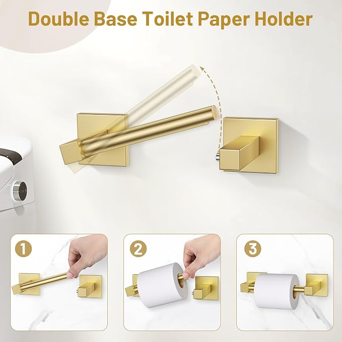 Lairuier 5 Pieces Bathroom Hardware Set Brushed Gold Towel Bar Set Includes 23.6” Towel Bar, Towel Ring Holder, Toilet Paper Holder and Two Towel Hooks, Bathroom Accessories Set SUS304 Wall Mounted