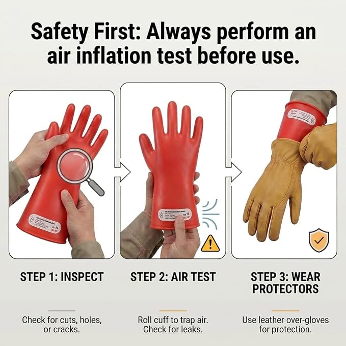 Insulated Electrician Gloves -Class 1 ASTM Compliant High Voltage Rubber Electrical Work Gloves For Men Work Electrical Safety Gloves3000V AC