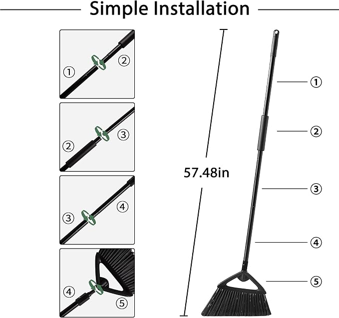 Eyliden Commercial Broom and Dustpan Set, with Long Handle, Comb Teeth Dust Pan Sweep Set for Outdoor Garages Courtyard Sidewalks Decks Indoor Home Kitchen Room Office