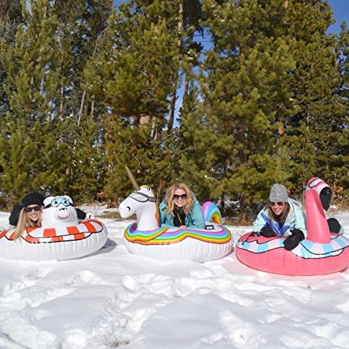 GoFloats Winter Snow Tubes - Choose from Unicorn, Disney's Frozen, Ice Dragon, Polar Bear, Penguin, Flamingo - Inflatable Sled for Kids and Adults