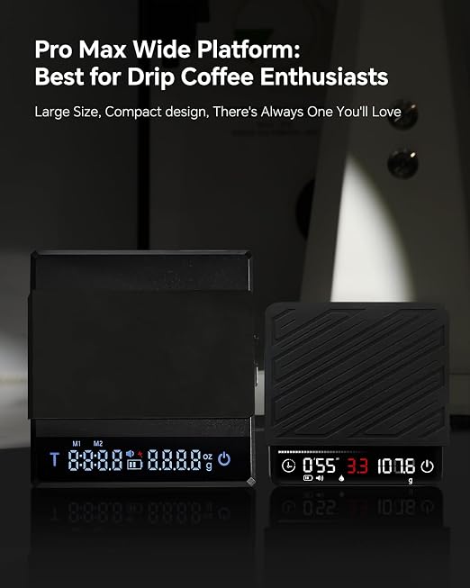 Rechargeable Coffee Scale with Timer - Large Digital Pour-Over Scale, 2kg/0.1g Precision for Espresso Weight, Drip, Auto Tare, Brew Ratio, 3 Modes, 1500mAh for Long Standby, Black