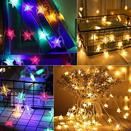 Star String Lights Plug in - 33 ft 100 LED Star Fairy String Lights with Remote and Timer, Waterproof for Bedroom Porch Wedding Party Patio Garden Tent Indoor Outdoor Décor, Warm White, Multicolor